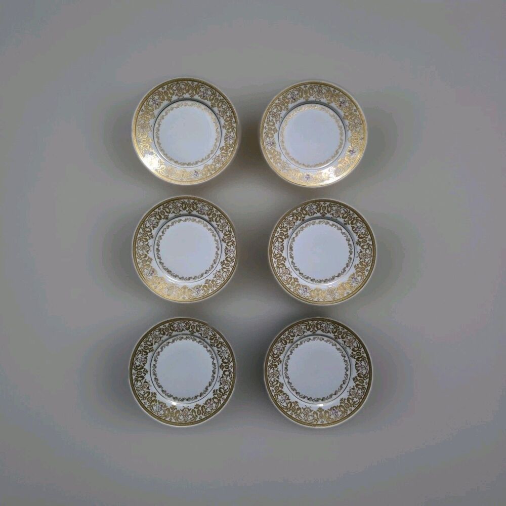 Limoges Dessert Plates 8 1/2" B Altman & Co Gold Leaf Rose France 6 pc Set